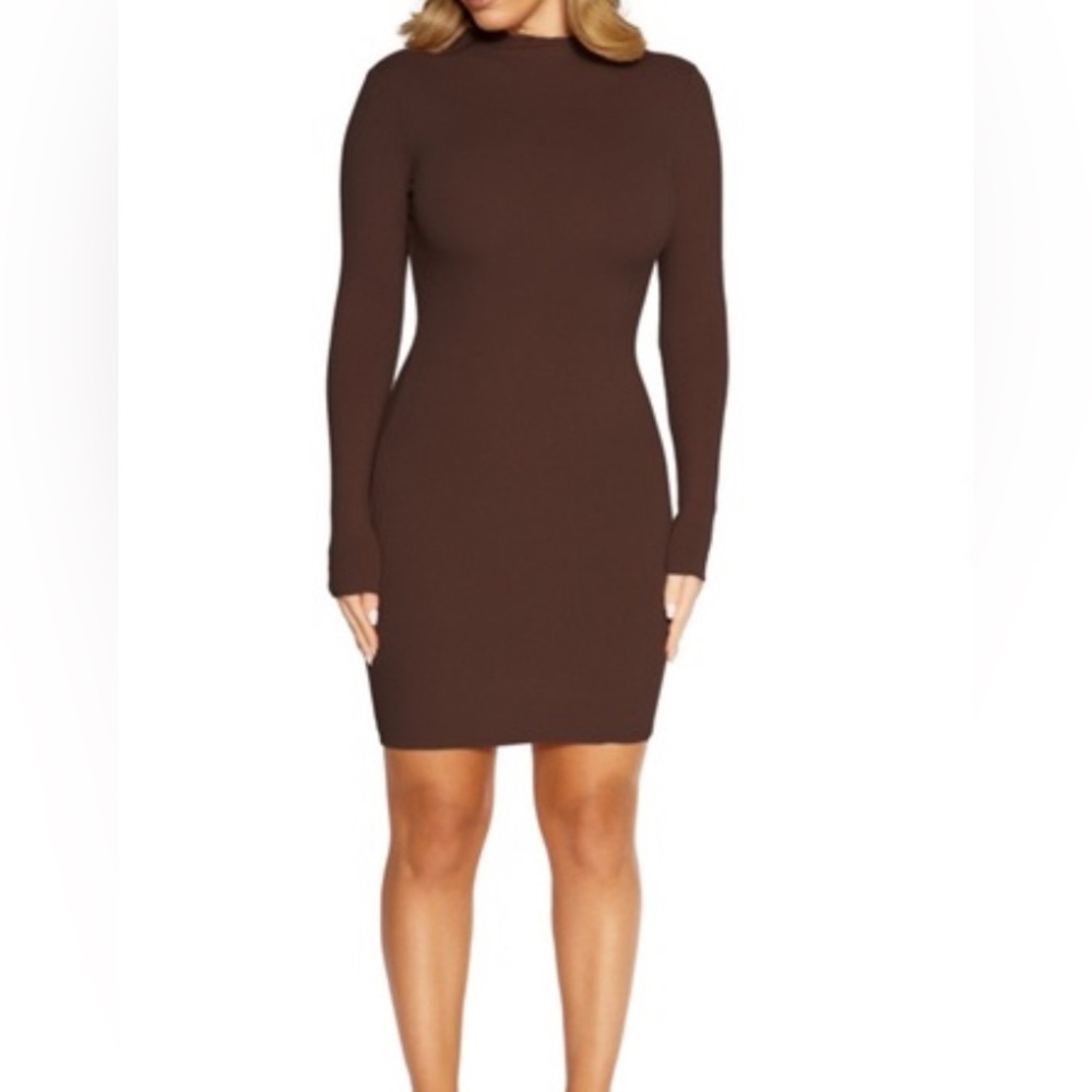 Naked Wardrobe Chocolate Long Sleeve Dress